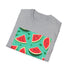 Charcoal cotton T-shirt featuring vibrant watermelon and Hawaiian floral pattern