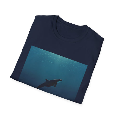 Minimalist charcoal t-shirt featuring serene whale illustration, perfect for summer.