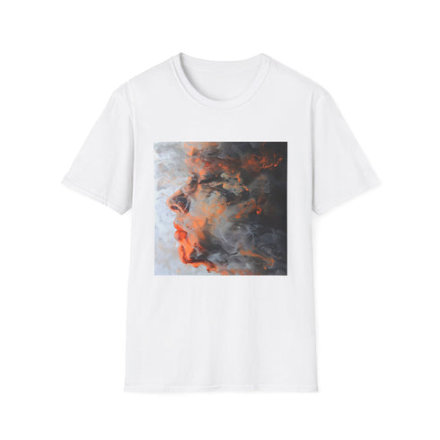 Charcoal crew neck t-shirt with abstract smoke art design in small size