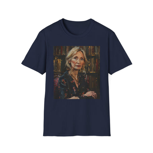 Charcoal cotton T-shirt featuring colorful J.K. Rowling portrait in regular fit