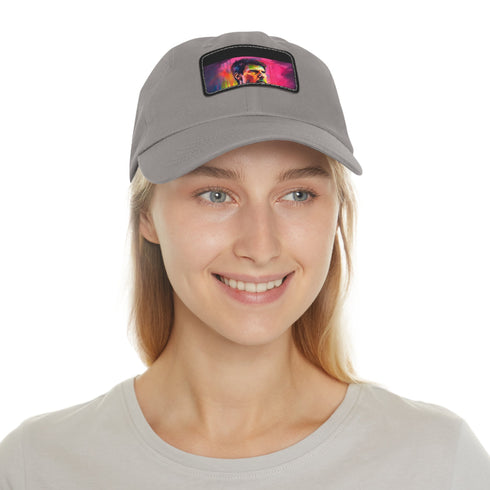 Neon colors watercolor baseball cap with light brown patch.