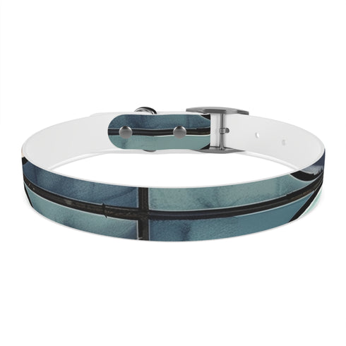 Stylish black onyx Dog Collar with artisan tile pattern for M dogs.