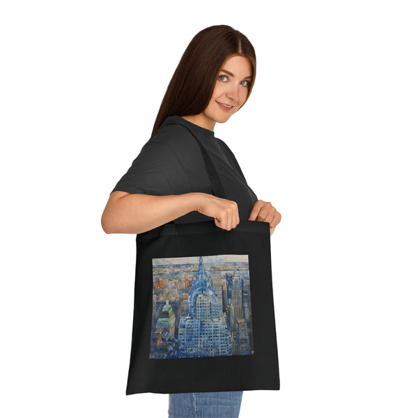 Watercolor Art Deco Dreams Tote Bag in Black Cotton Fabric.