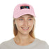 Neon watercolor baseball cap with light brown patch and rectangular design.