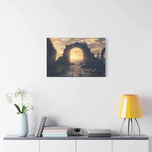 Portal Opening above Ancient Ruins Stretched Canvas Wall Art