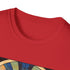 Charcoal cotton t-shirt with vibrant geometric art deco patterns and crew neck