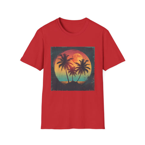 Palm Paradise Retro Sunset Escape T-Shirt Charcoal S Cotton Regular Fit