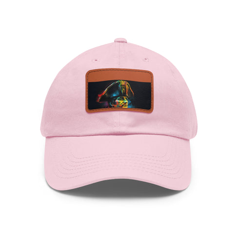 Neon watercolor baseball cap white with light brown patch.