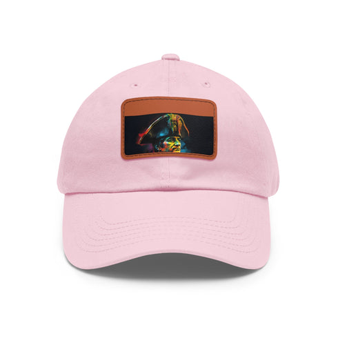 Neon watercolor baseball cap with light brown patch, rectangle shape.