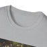 Charcoal cotton crew neck t-shirt with woodland creatures graphic playful forest vibe