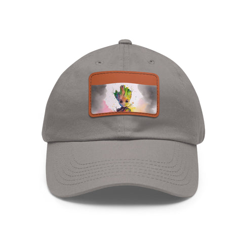 Neon watercolor Baby Groot hat, white with light brown patch.