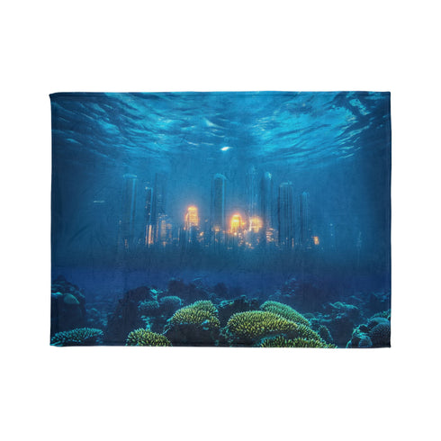 Sunken City Glowing through Coral Reef Plush Fleece Throw Blanket