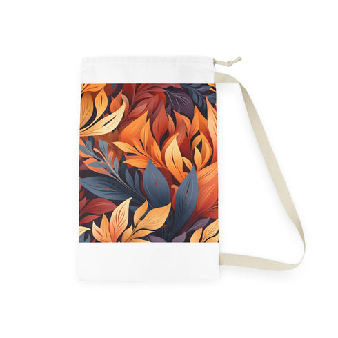 Autumn foliage laundry bag with wildflowers design, nature-inspired storage solution