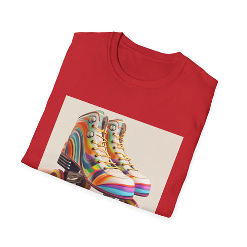 Retro roller skate design t-shirt in charcoal S size, unisex fit.
