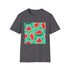 Charcoal crew neck T-shirt with tropical watermelon floral pattern soft cotton