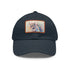 Watercolor unicorn baseball cap, white with light brown patch, rectangle shape.
