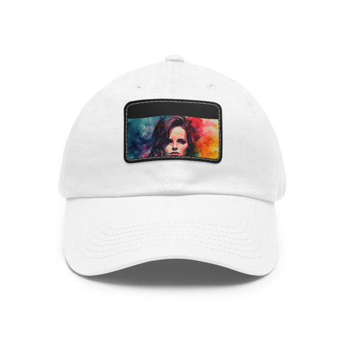 Neon watercolor baseball cap with light brown rectangle patch.