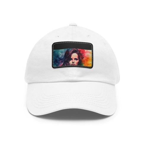 Neon watercolor baseball cap with light brown rectangular patch.