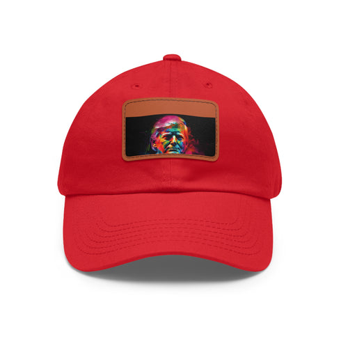 Neon watercolor Trump hat with light brown rectangle patch.