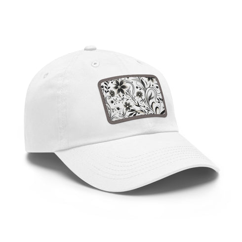 Monochrome baseball cap with repeating pattern design in black and white.