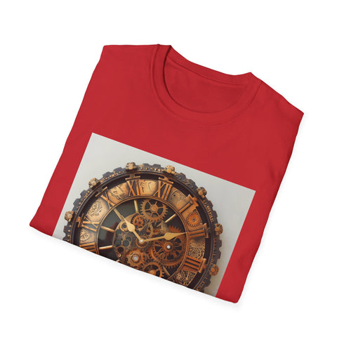 Charcoal steampunk cotton t-shirt with intricate gears and Victorian-inspired design