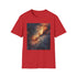 Charcoal galaxy painting T-shirt with vibrant colors and crew neck cotton fabric