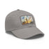 London skyline watercolor baseball cap, white with light brown patch.