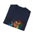 Charcoal cotton t-shirt featuring neon watercolor graphic of heroic spirit