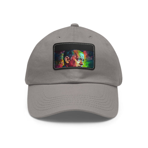 Watercolor neon splatter cap in white with light brown patch.