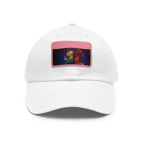 George Michael neon dreams watercolor cotton hat with light brown patch.