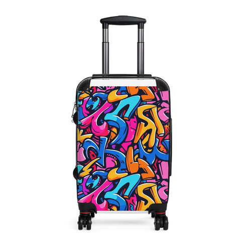 Bright neon urban graffiti suitcase set in small size, black variant.