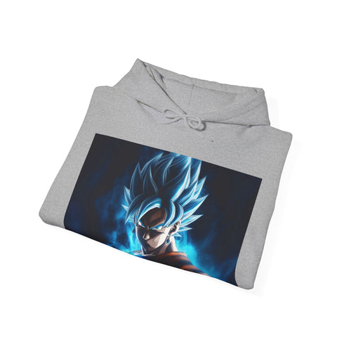 Super Saiyan Blue Valor Hoodie in Navy, size S. Dragon Ball-inspired design.