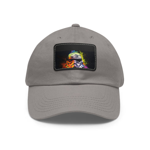 Neon watercolor Storm Trooper baseball cap with light brown rectangle patch.