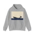 Solitary whale's journey navy hoodie, regular fit, unisex, tranquil ocean silhouette.