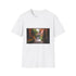 Charcoal cotton crew neck T-shirt with Marrakech-inspired vibrant color tapestry