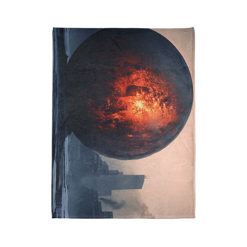 Lava Sphere Orbiting Frozen City Plush Fleece Throw Blanket