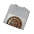 Charcoal steampunk T-shirt with intricate clockwork design evoking Victorian-era innovation