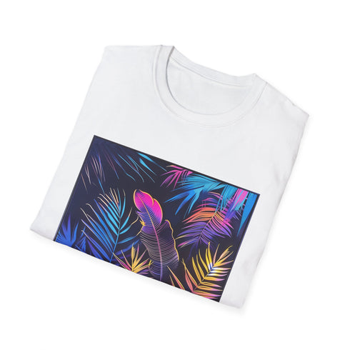 Charcoal cotton T-shirt with neon tropical palm tree design