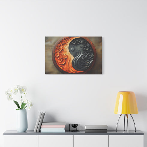 Stylized Yin Yang Made of Waves and Fire Stretched Canvas Wall Art