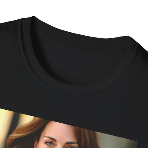 Charcoal cotton T-shirt with Kate Middleton inspired elegant brushstroke design