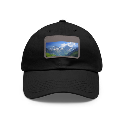 French Alps inspired white baseball cap with light brown patch.