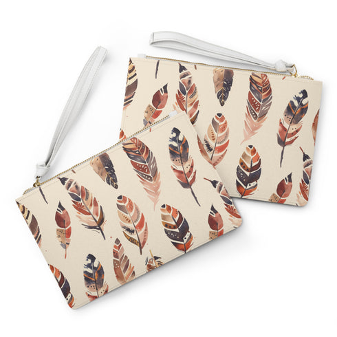 Boho Feathers Clutch Bag with intricate feather pattern for bohemian style.