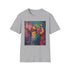 Charcoal cotton crew neck T-shirt with vibrant Coldplay portrait painting
