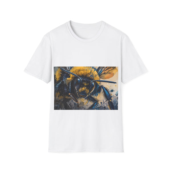 Vibrant bumblebee watercolor tee, perfect for nature and art enthusiasts.