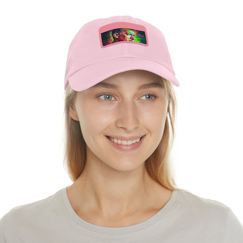 Neon watercolor splatter baseball cap with light brown patch.
