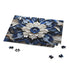 Blue porcelain texture puzzle with mesmerizing blend of colors and pattern.