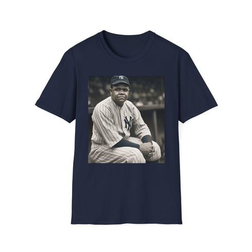 Charcoal cotton crew neck Babe Ruth watercolor tee with dynamic brushstrokes