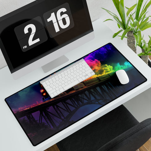 Ghostly Train Crossing Rainbow Bridge Gaming XXL Extended Desk Mat