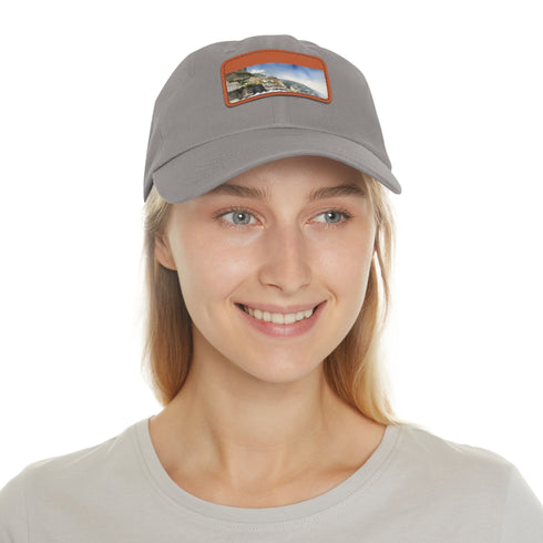 Amalfi Coast Dreams Baseball Cap in white with light brown patch.