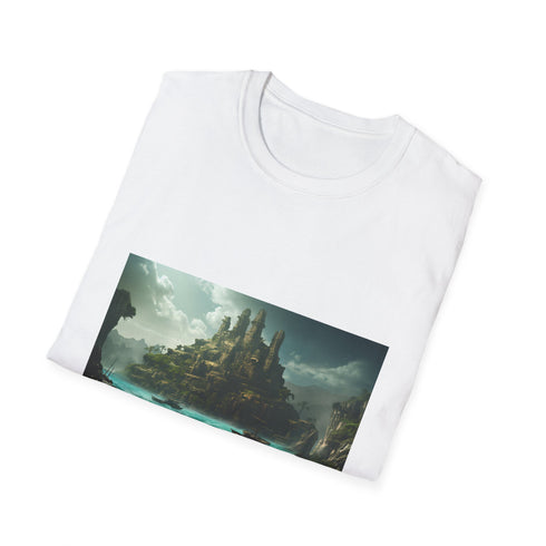 Charcoal cotton T-shirt with mystical Atlantis design evoking ethereal underwater vibes